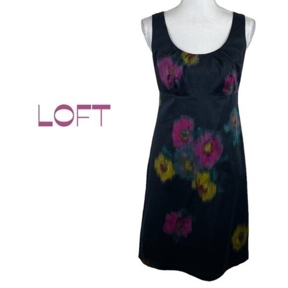 LOFT Black With Watercolor Floral Print Career Office Dress NWOT Size 4 - Picture 2 of 13